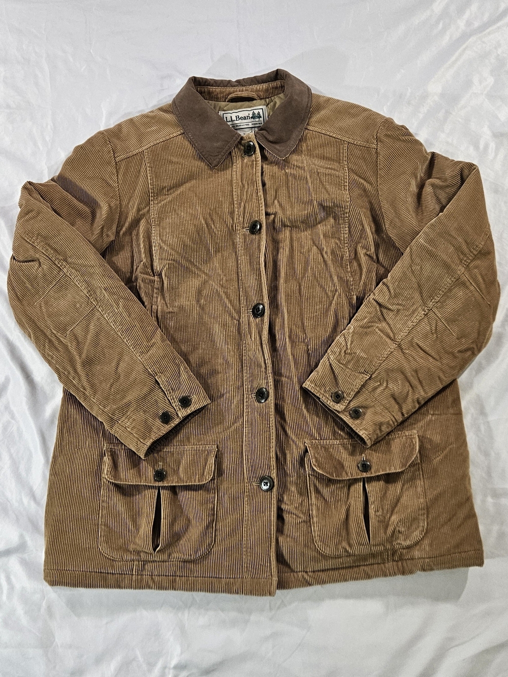 L.L. Bean Women’s Large Corduroy Field Coat Jacket Thinsulate Lined Tan Brown